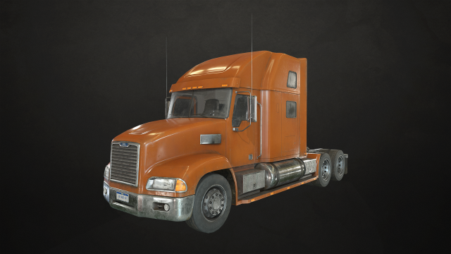 semi truck tractor - orange - low poly 3D 모델 .c4d .max .obj .3ds .fbx .stl .blend 
