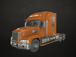 semi truck tractor - orange - low poly 3D Model