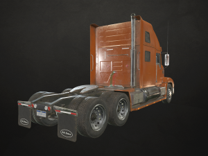 semi truck tractor - orange - low poly 3D 모델