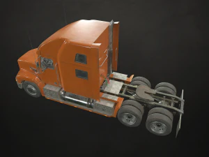 semi truck tractor - orange - low poly 3D Model