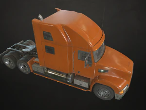 semi truck tractor - orange - low poly 3D Model