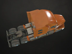 semi truck tractor - orange - low poly 3D Model