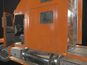 semi truck tractor - orange - low poly 3D Model