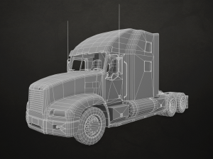 semi truck tractor - orange - low poly 3D 모델
