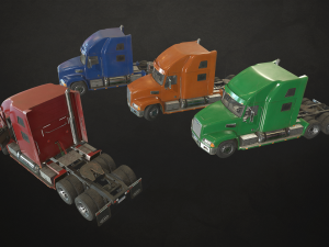 semi truck tractor - low poly 3Dモデル