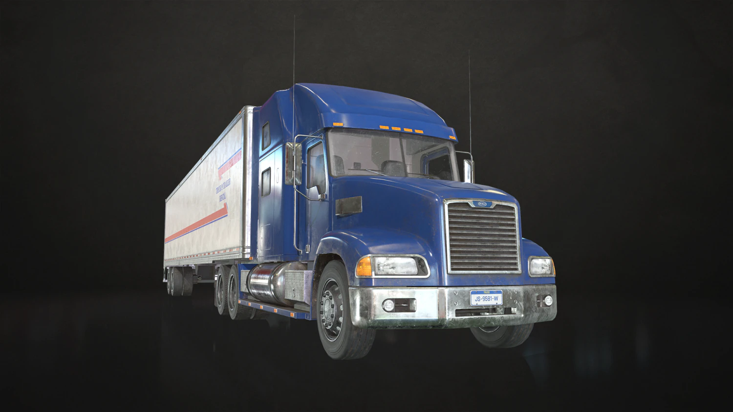 semi truck van trailer - low poly 3D Model .c4d .max .obj .3ds .fbx .stl .blend