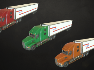 semi truck van trailer - low poly 3D Model