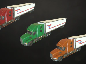 semi truck van trailer - low poly 3D Model