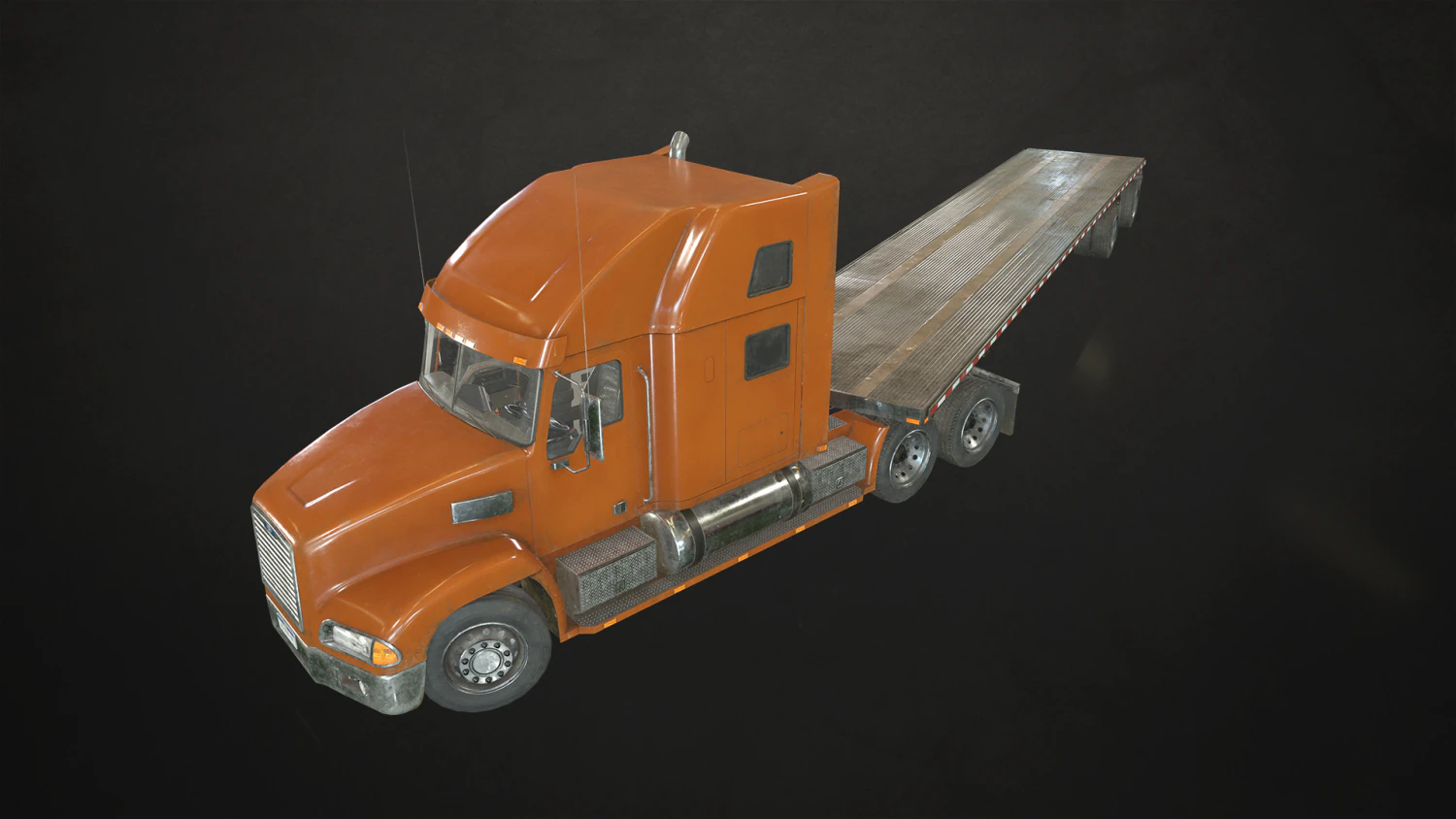 semi truck flatbed trailer - low poly 3D Model .c4d .max .obj .3ds .fbx .stl .blend 