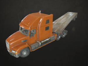 semi truck flatbed trailer - low poly 3D Model