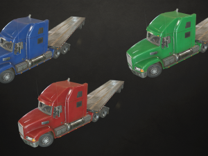 semi truck flatbed trailer - low poly Modello 3D