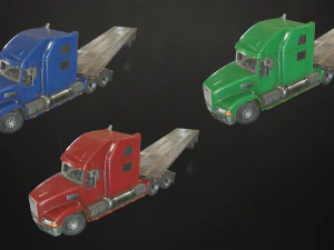 semi truck flatbed trailer - low poly 3D Model