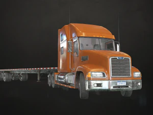 semi truck flatbed trailer - low poly 3D Model