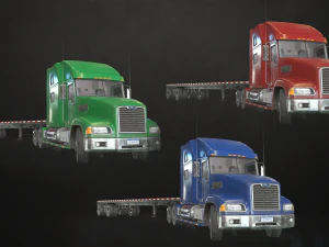 semi truck flatbed trailer - low poly 3D Model