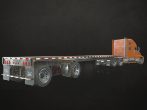 semi truck flatbed trailer - low poly Modello 3D