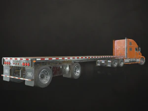 semi truck flatbed trailer - low poly 3D Model