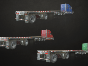 semi truck flatbed trailer - low poly Modello 3D