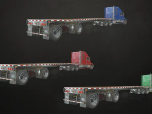 semi truck flatbed trailer - low poly 3D Model