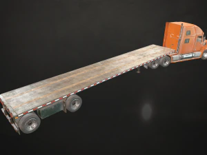 semi truck flatbed trailer - low poly 3D Model