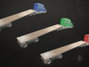 semi truck flatbed trailer - low poly Modello 3D