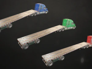 semi truck flatbed trailer - low poly 3D Model