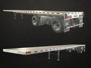 semi truck flatbed trailer - low poly 3D Model