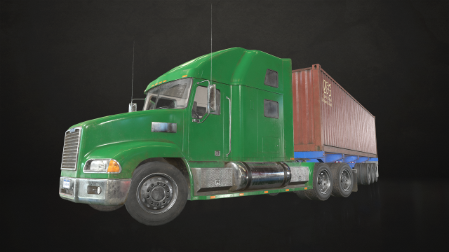 semi truck container trailer - low poly 3D Model .c4d .max .obj .3ds .fbx .stl .blend 