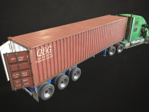 semi truck container trailer - low poly 3D Model