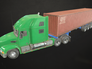 semi truck container trailer - low poly 3D Model
