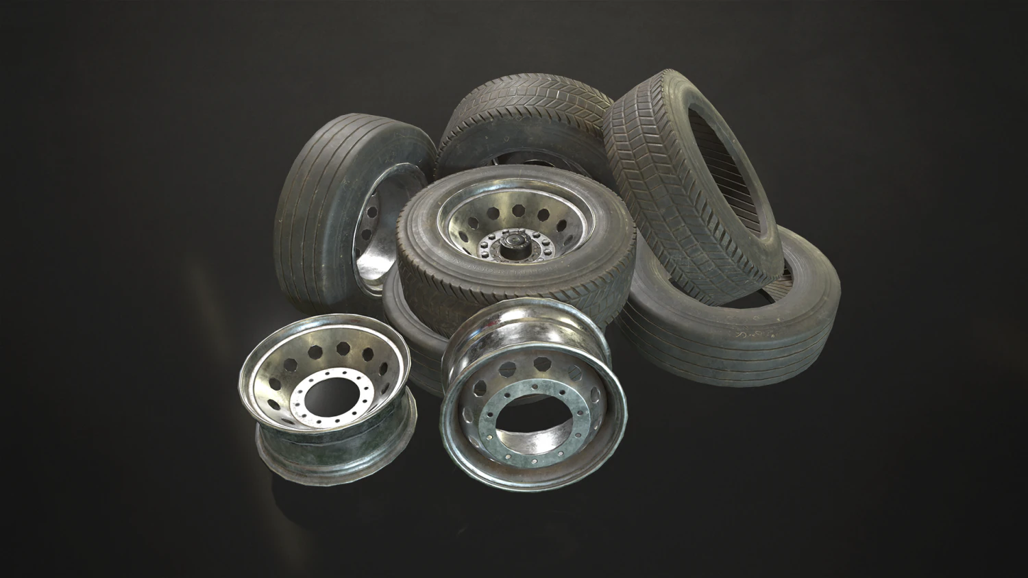 truck wheels rims and tires - low poly 3D Model .c4d .max .obj .3ds .fbx .stl .blend 