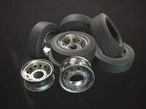 truck wheels rims and tires - low poly 3D Model