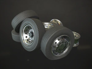 truck wheels rims and tires - low poly 3D Model
