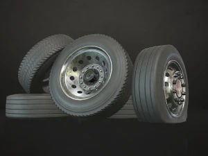 truck wheels rims and tires - low poly 3D Model