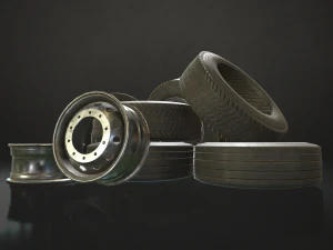 truck wheels rims and tires - low poly 3D Model