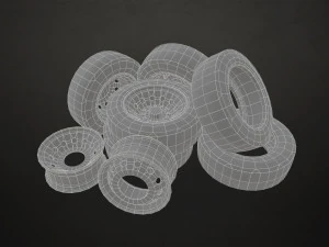 truck wheels rims and tires - low poly 3D Model
