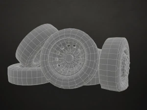 truck wheels rims and tires - low poly 3D Model