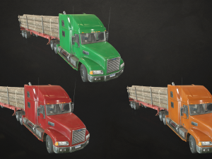 semi truck log trailer - low poly 3Dモデル