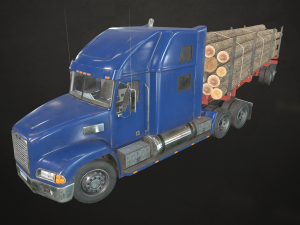 semi truck log trailer - low poly 3Dモデル