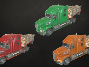semi truck log trailer - low poly 3Dモデル
