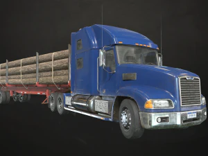 semi truck log trailer - low poly 3D Model