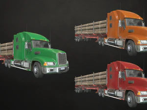 semi truck log trailer - low poly 3D Model