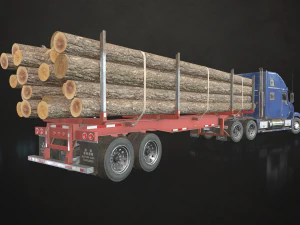 semi truck log trailer - low poly 3D Model