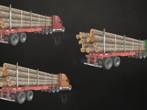 semi truck log trailer - low poly 3D Model