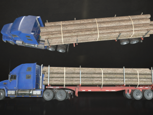 semi truck log trailer - low poly 3Dモデル