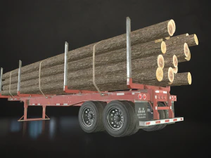 semi truck log trailer - low poly 3D Model