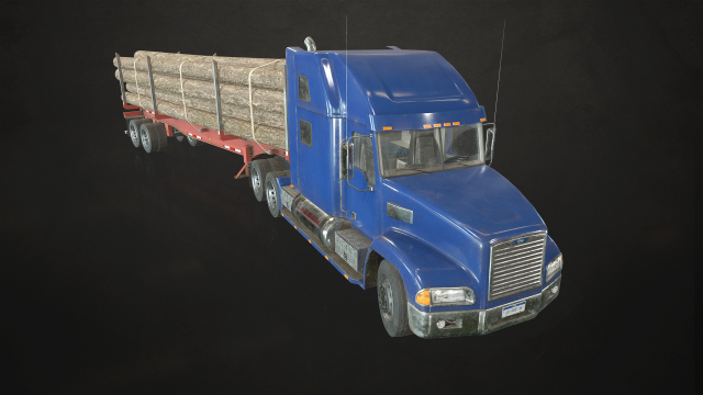 semi truck log trailer - low poly 3Dモデル .c4d .max .obj .3ds .fbx .stl .blend 