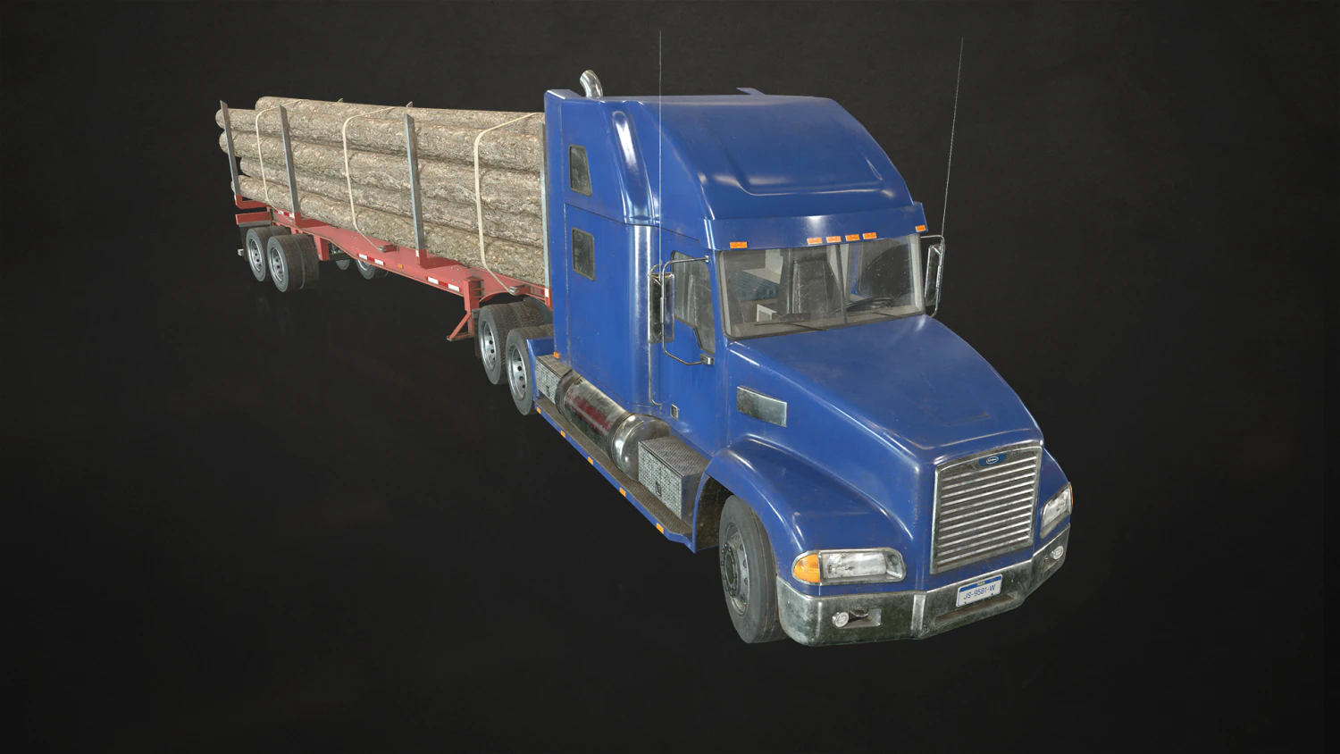 semi truck log trailer - low poly 3D Model .c4d .max .obj .3ds .fbx .stl .blend