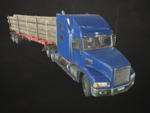 semi truck log trailer - low poly 3D Model