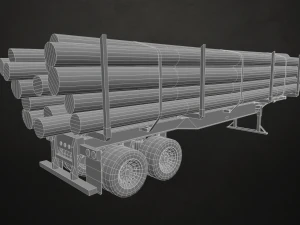 semi truck log trailer - low poly 3D Model