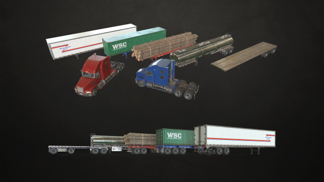 semi truck collection - low poly Modelo 3D .c4d .max .obj .3ds .fbx .stl .blend 